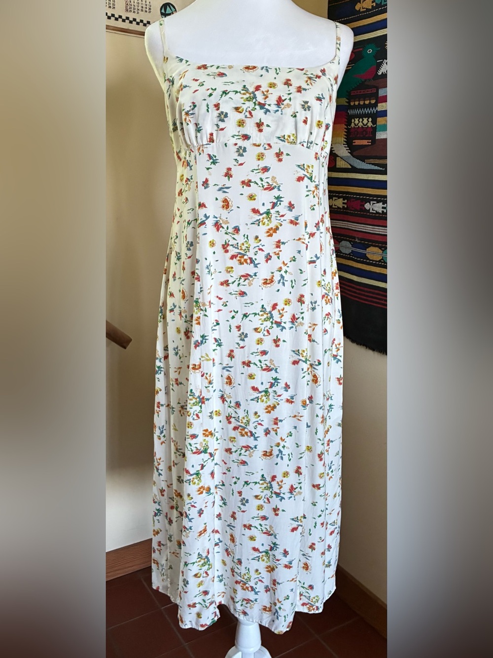 Uniqlo Printed Ivory Sleeveless Camisole Midi Dress with Slit